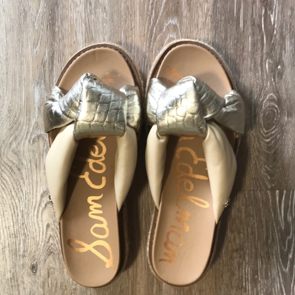 Sam Edelman kory espadrille platform knotted slide gold & tan